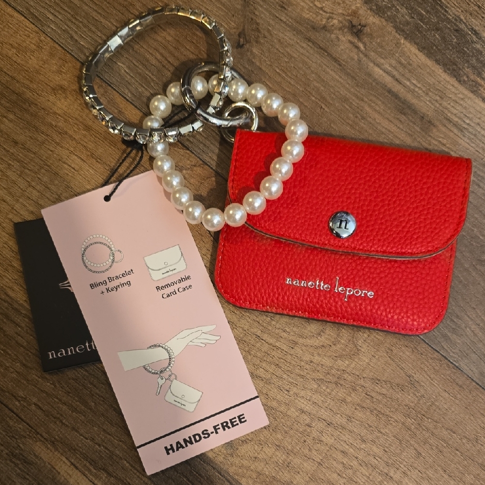 Nanette Lepore Red Card Case with Pearl Bracelet
